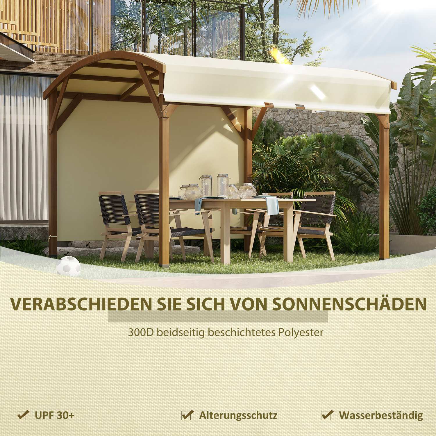 Houten tuinpergola 3,2x3,08M, intrekbaar dak, UV-bescherming