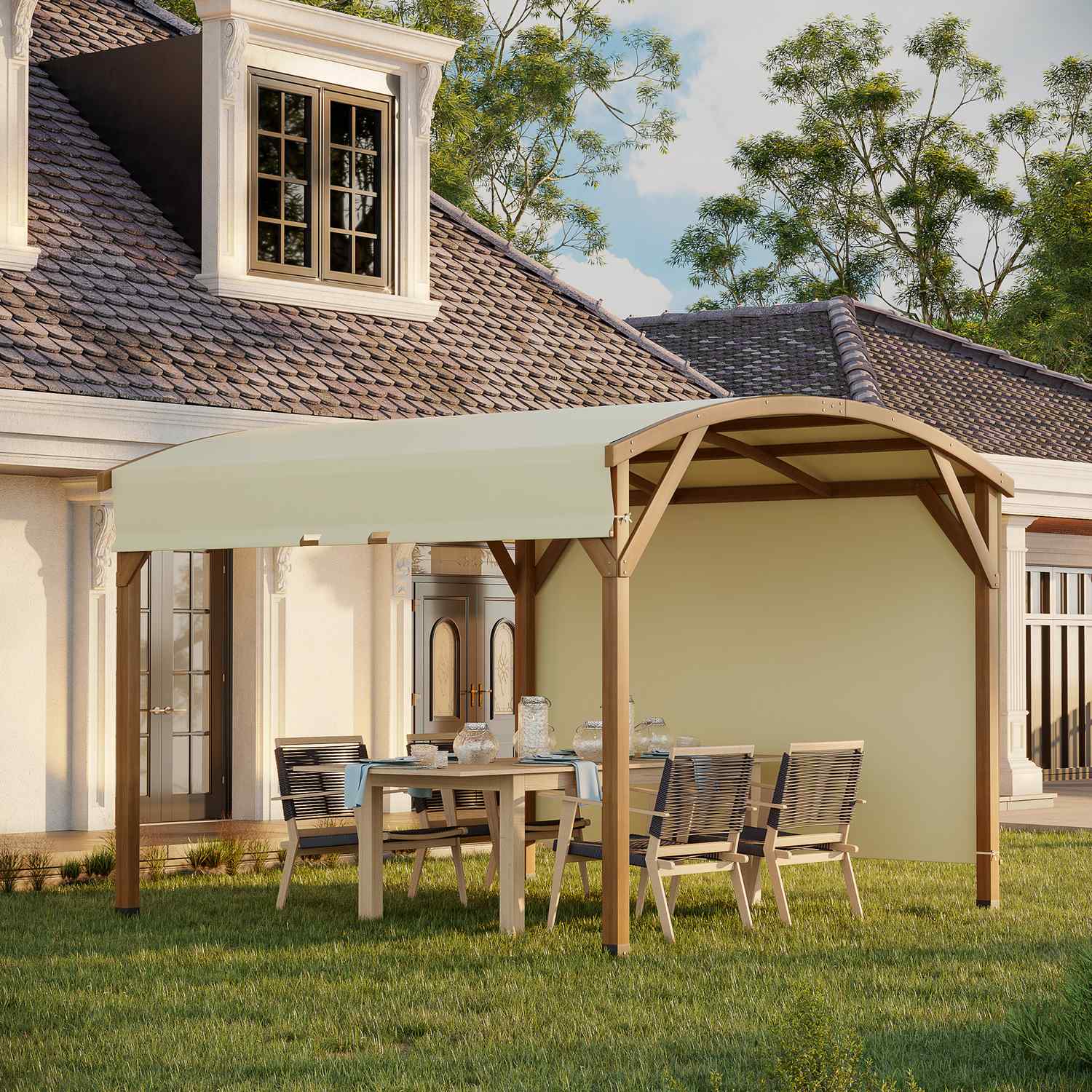 Houten tuinpergola 3,2x3,08M, intrekbaar dak, UV-bescherming