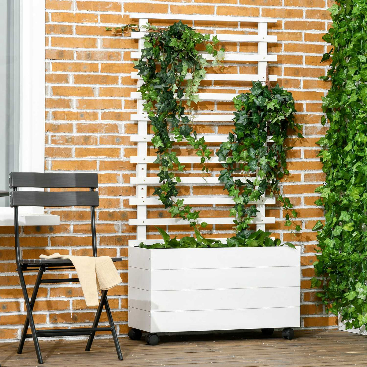 Tuinplantenbak met trellisscherm, wielen, natuurlijk hout