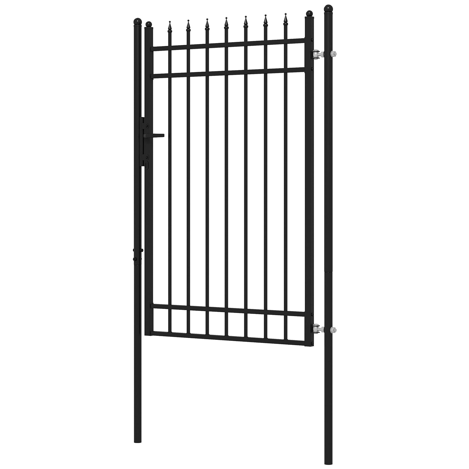 Tuinpoort van zwart gegalvaniseerd staal met slot en handgreep, 107x204 cm
