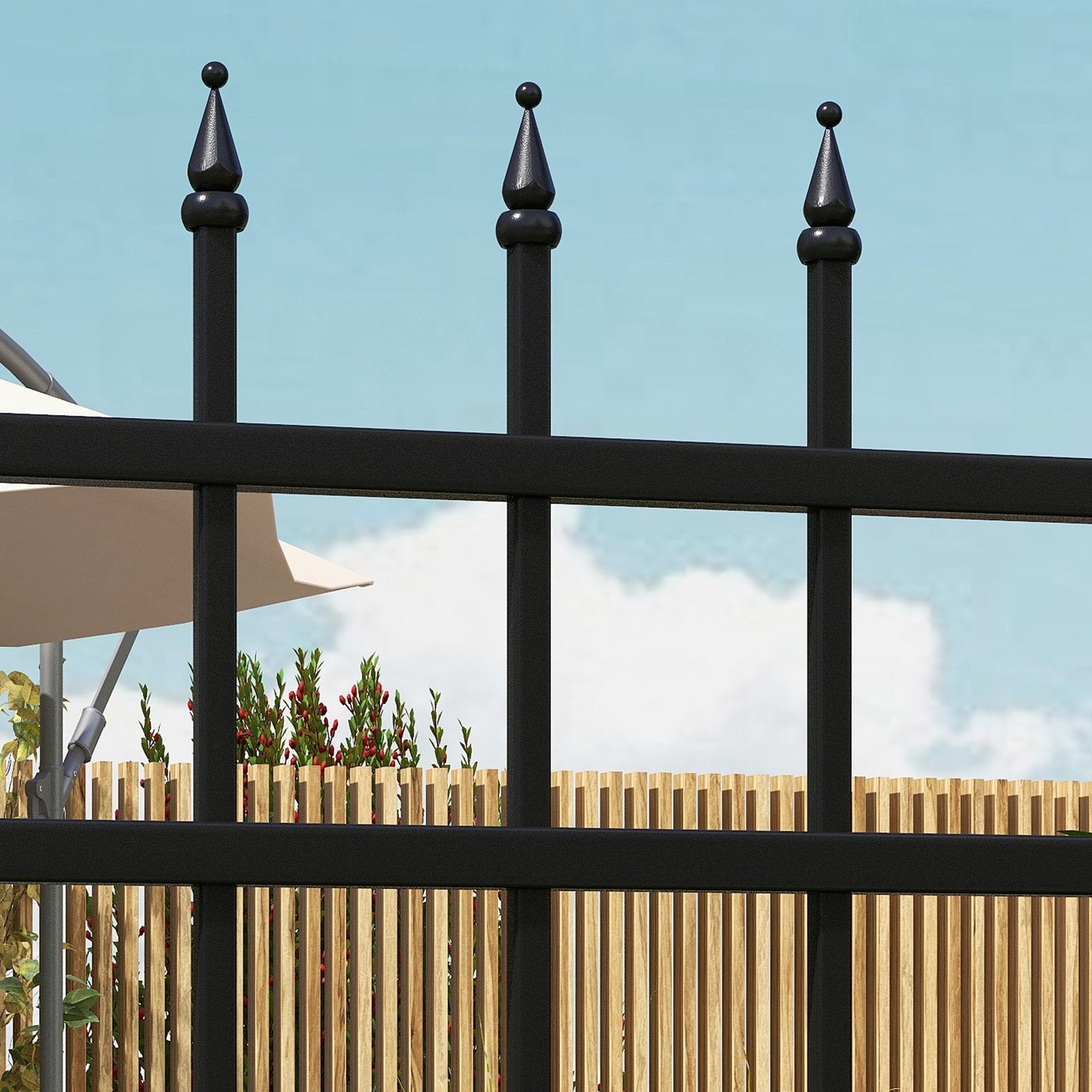Tuinpoort van zwart gegalvaniseerd staal met slot en handgreep, 107x204 cm