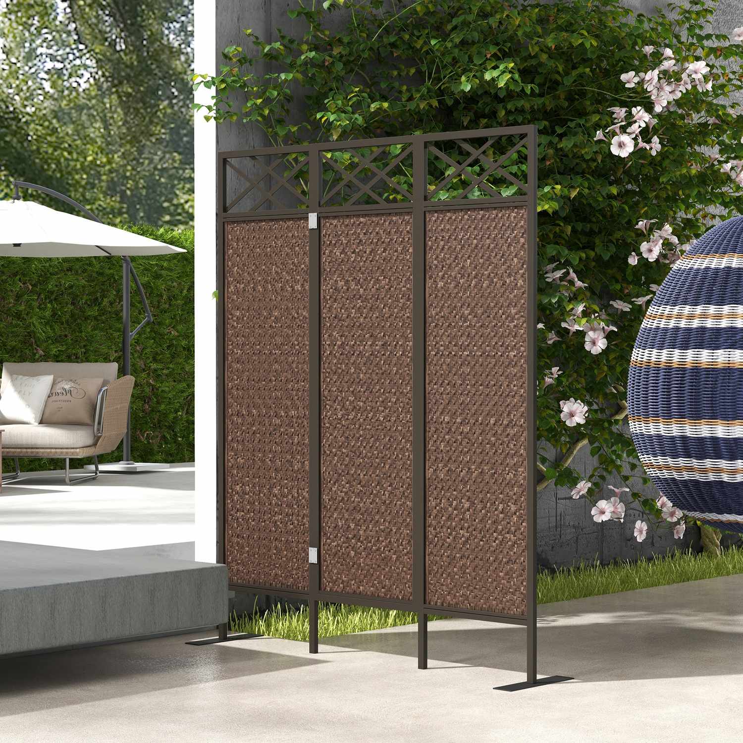 Tuinkamer verdeler, rotan look, UV-bestendig, 148x181 cm