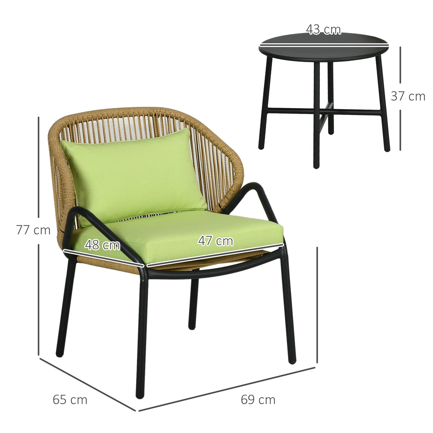 Rotan tuinset: 2 stoelen en tafel, inclusief kussens