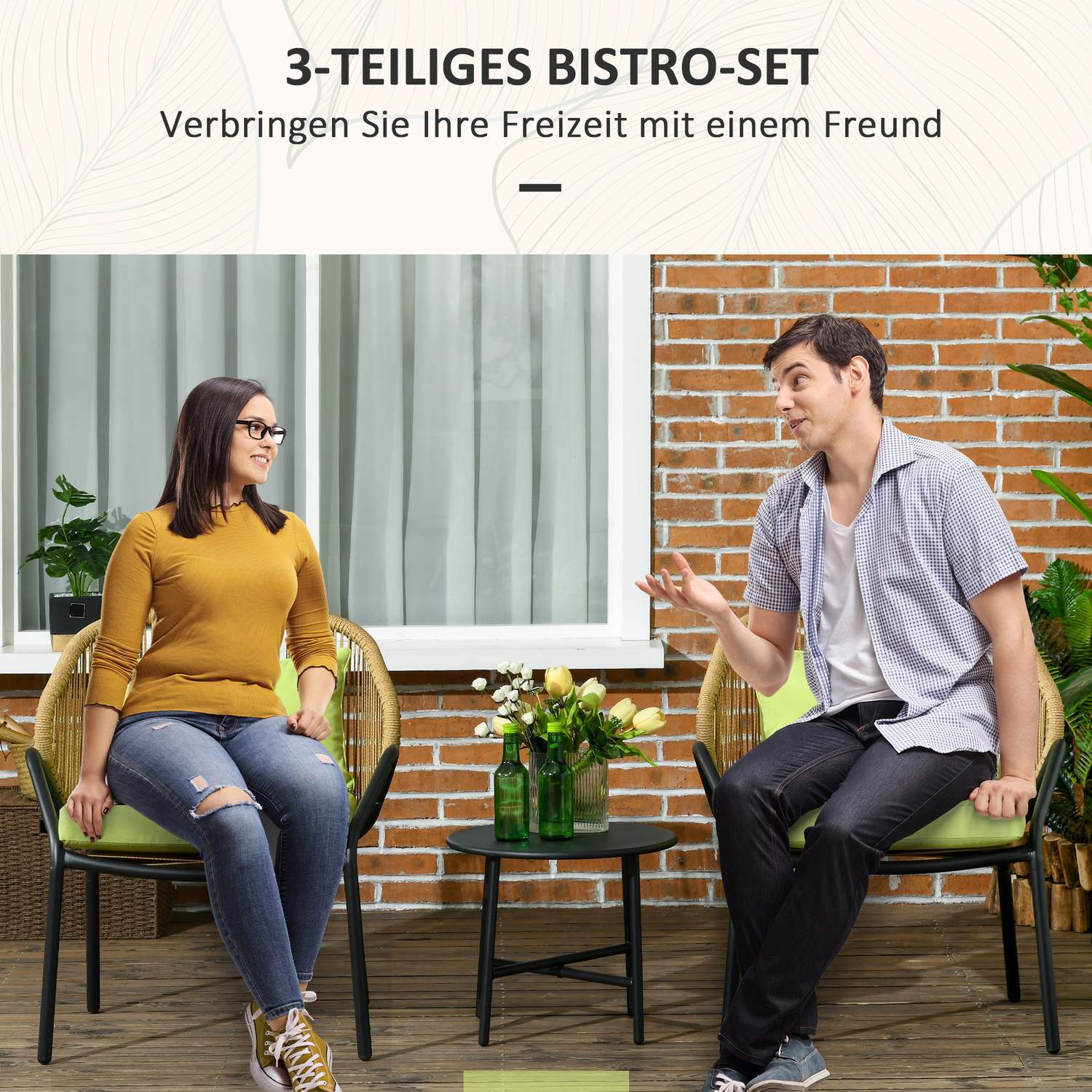 Rotan tuinset: 2 stoelen en tafel, inclusief kussens