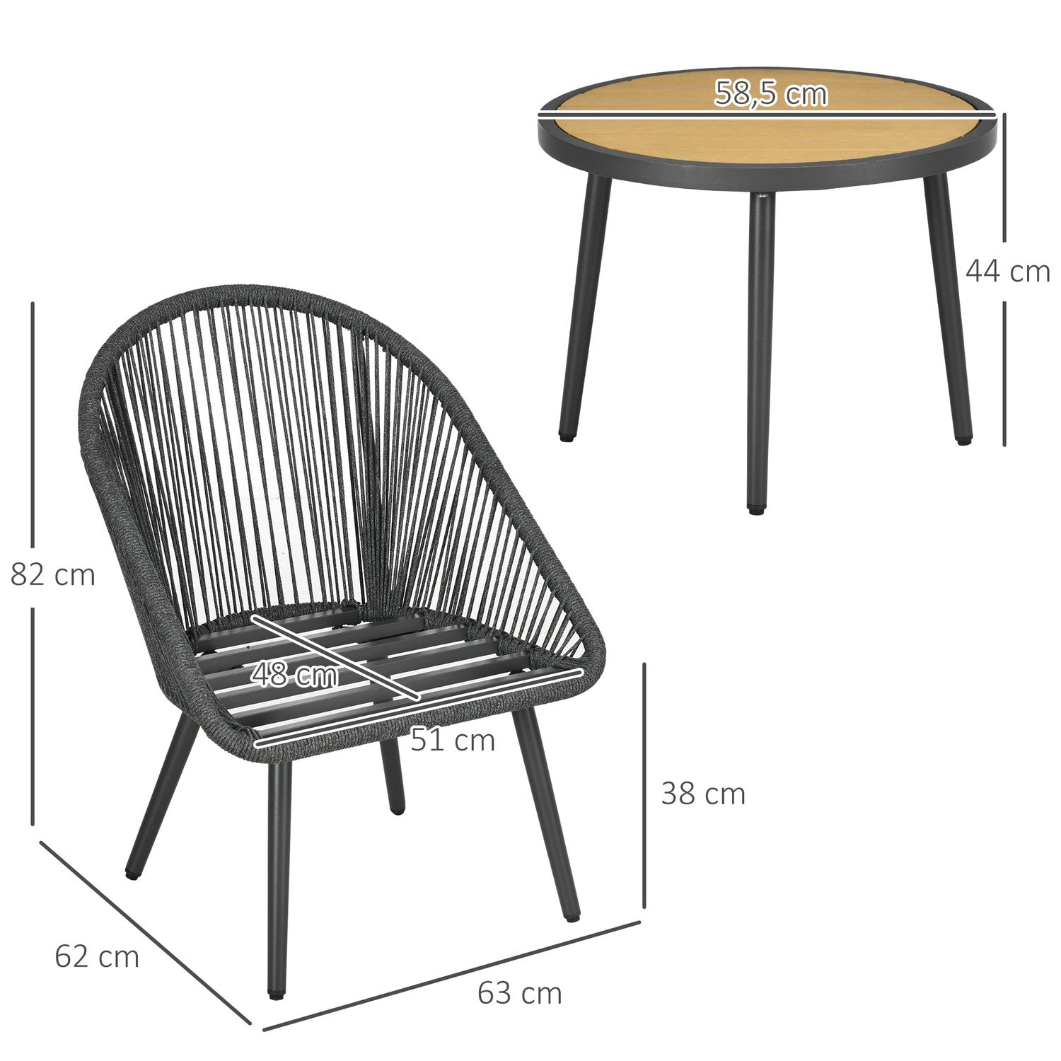 Rotan tuinzitset voor 2 met kussens, donkergrijs