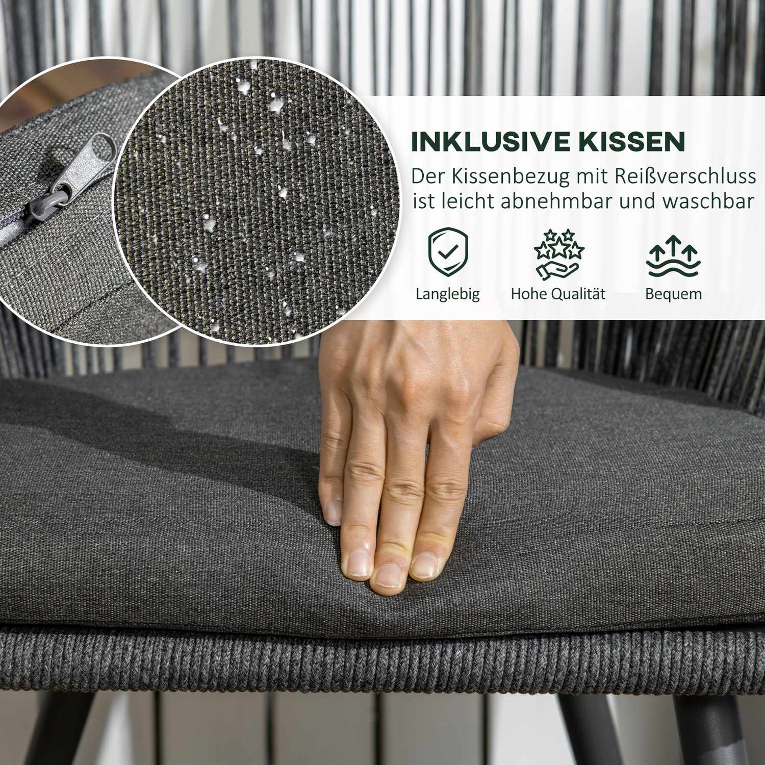 Rotan tuinzitset voor 2 met kussens, donkergrijs