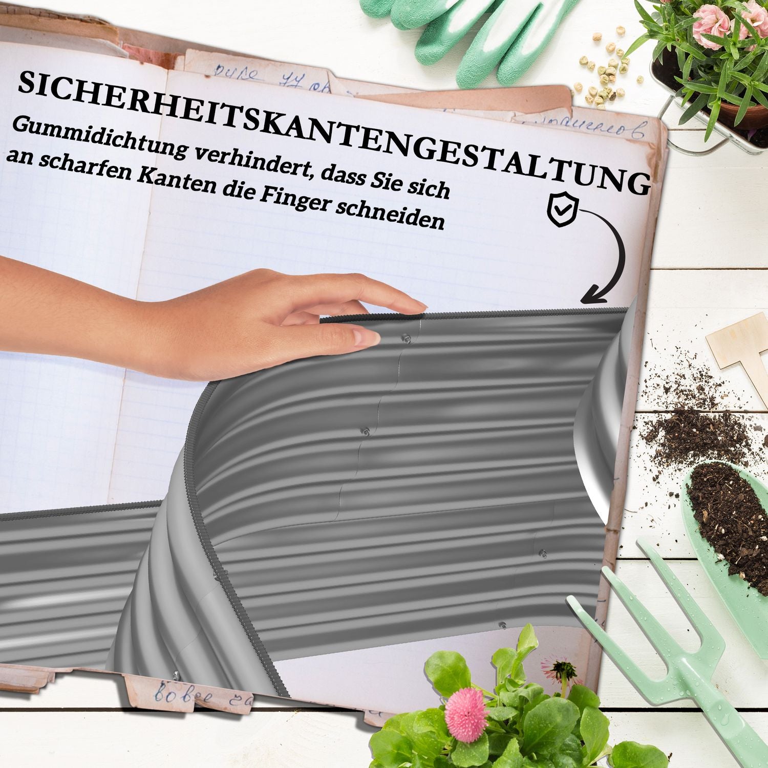 Metalen tuinbed, 3-laags plantenbak, veiligheidsranden