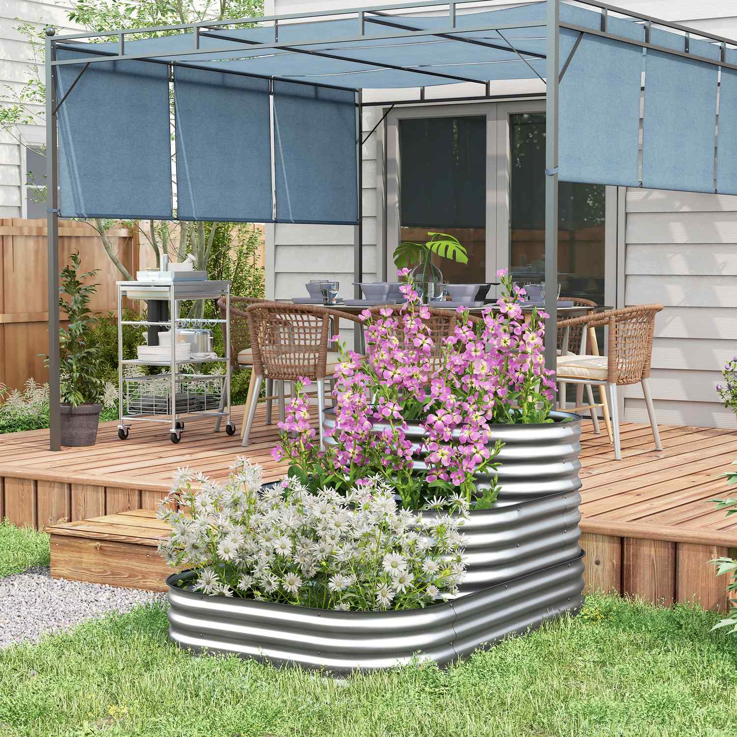 Metalen tuinbed, 3-laags plantenbak, veiligheidsranden