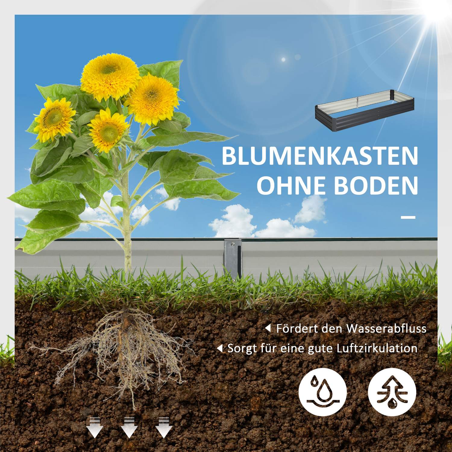 Tuinbed van staal – 241x90,5x30 cm, Grijs