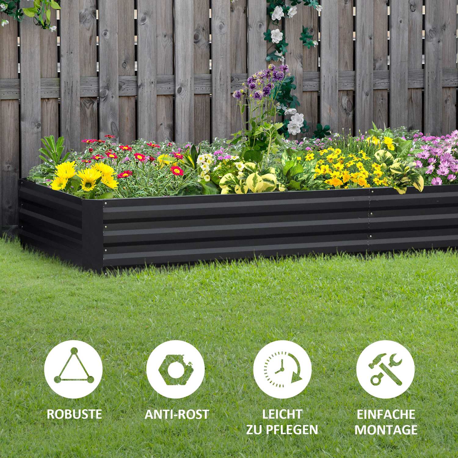 Tuinbed van staal – 241x90,5x30 cm, Grijs