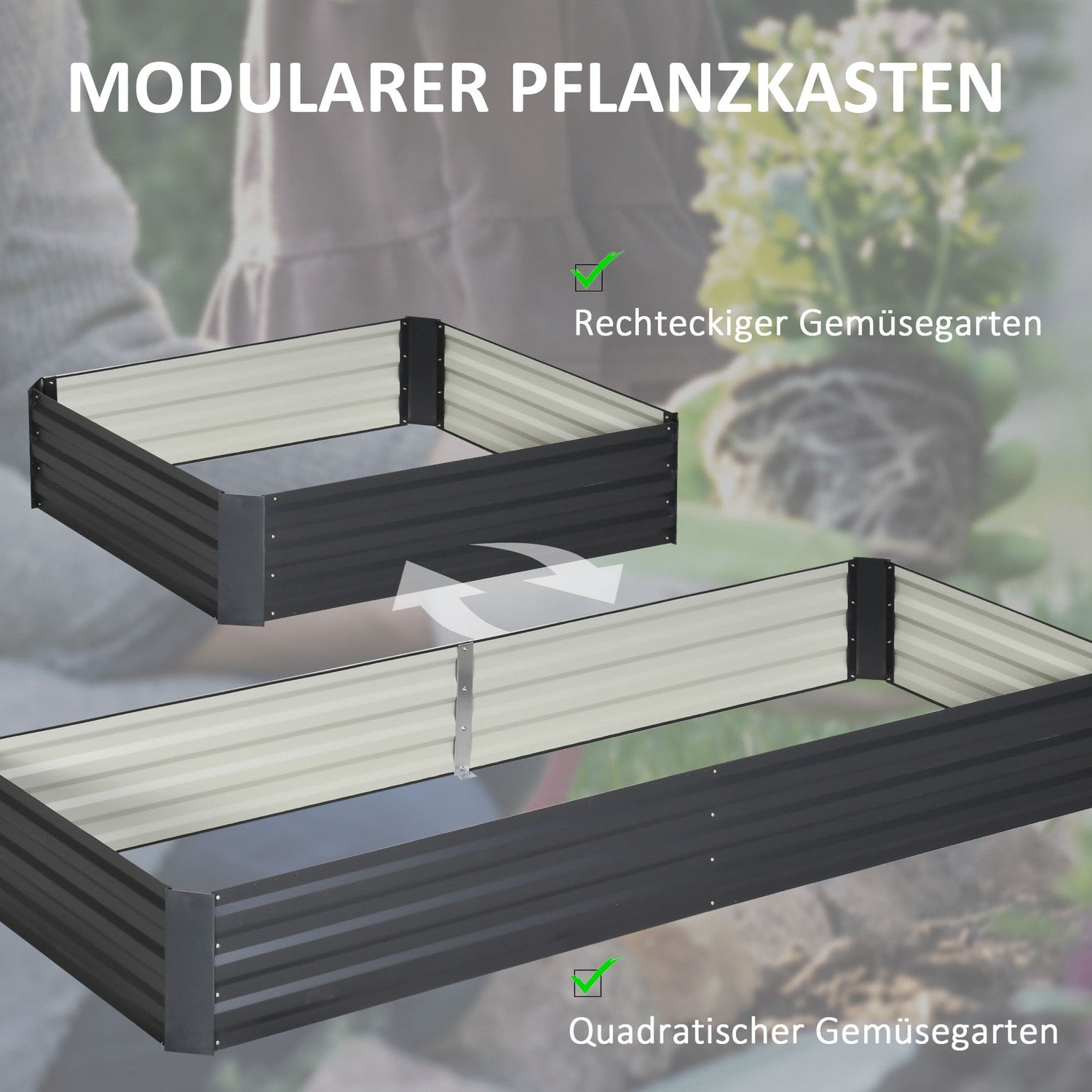 Tuinbed van staal – 241x90,5x30 cm, Grijs