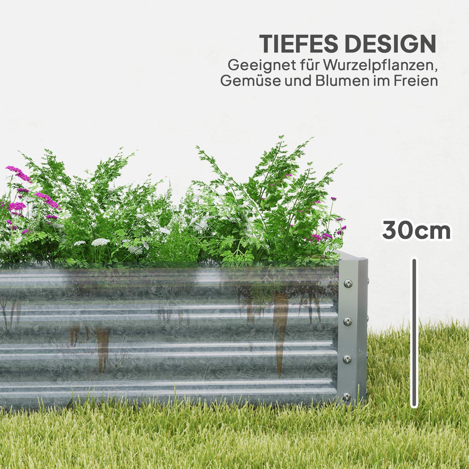 Stalen tuinbed – roestvrij, weerbestendig, 180x90x30 cm