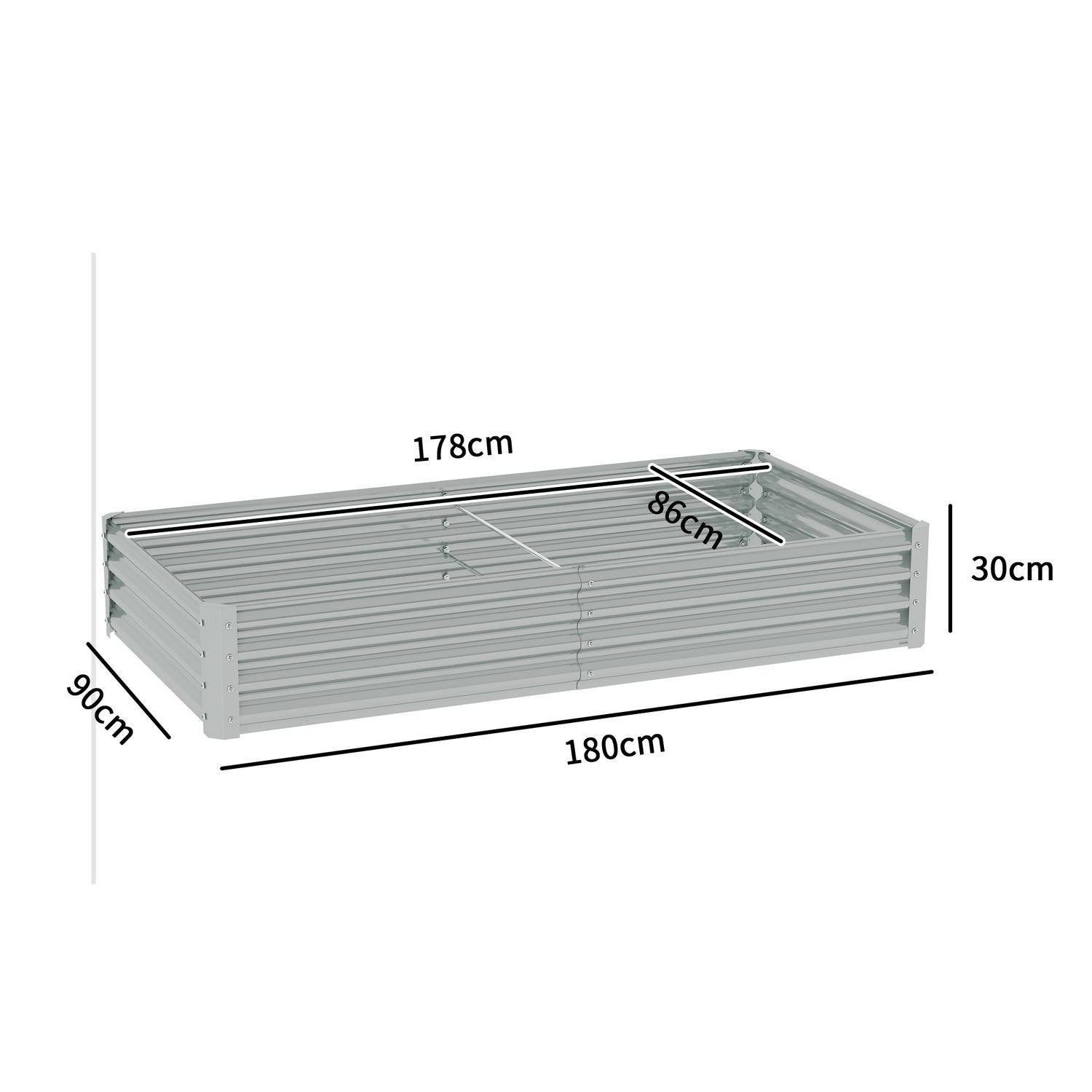 Stalen tuinbed – roestvrij, weerbestendig, 180x90x30 cm