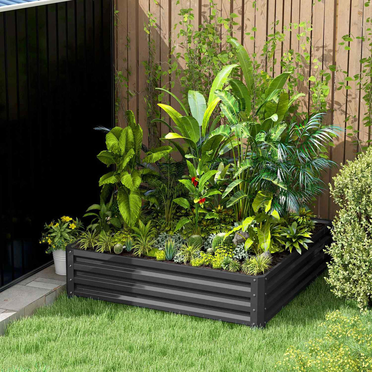 Tuinbed, plantenbak met stalen behuizing, lichtgrijs, 120 x 120 x 30 cm