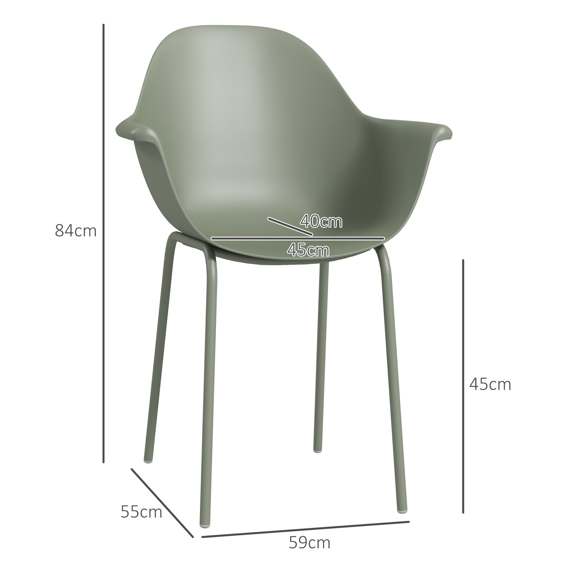 Trädgårdsstolar för utomhusbruk, set om 4, gröna, plast/metall, 120 kg kapacitet