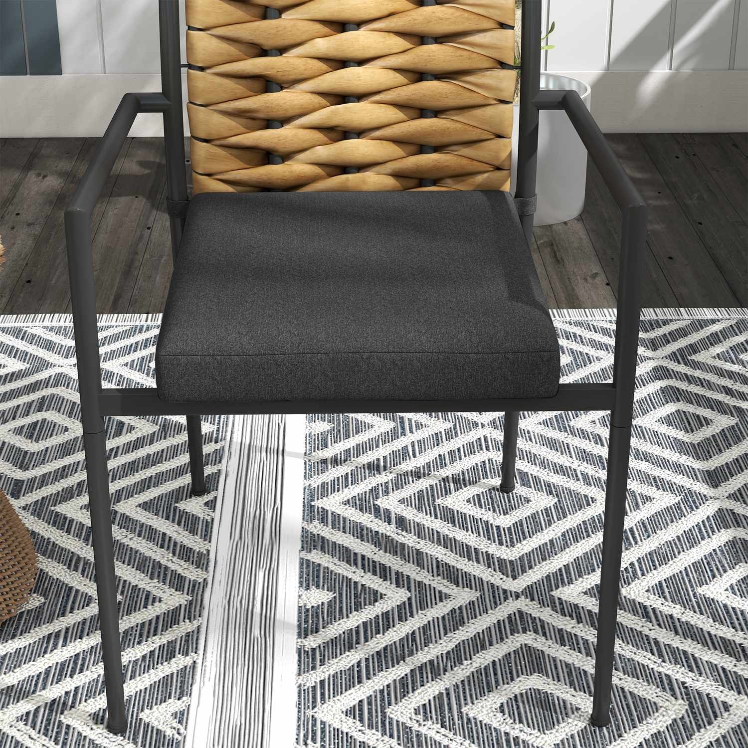 Rotan tuinstoelen, stapelbaar met kussens, zwart
