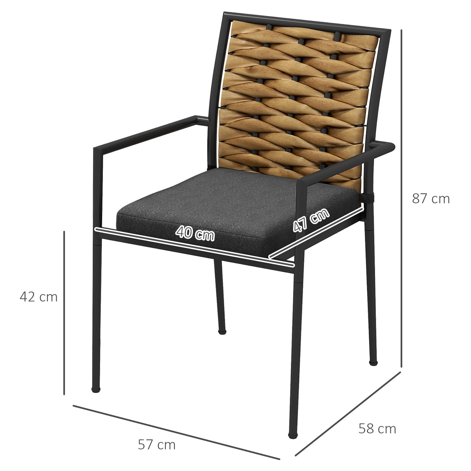 Rotan tuinstoelen, stapelbaar met kussens, zwart