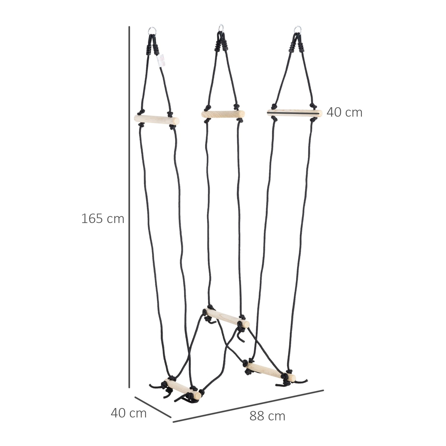 Houten klimtouwladder voor kinderen, 1,65 m, draagvermogen 100 kg