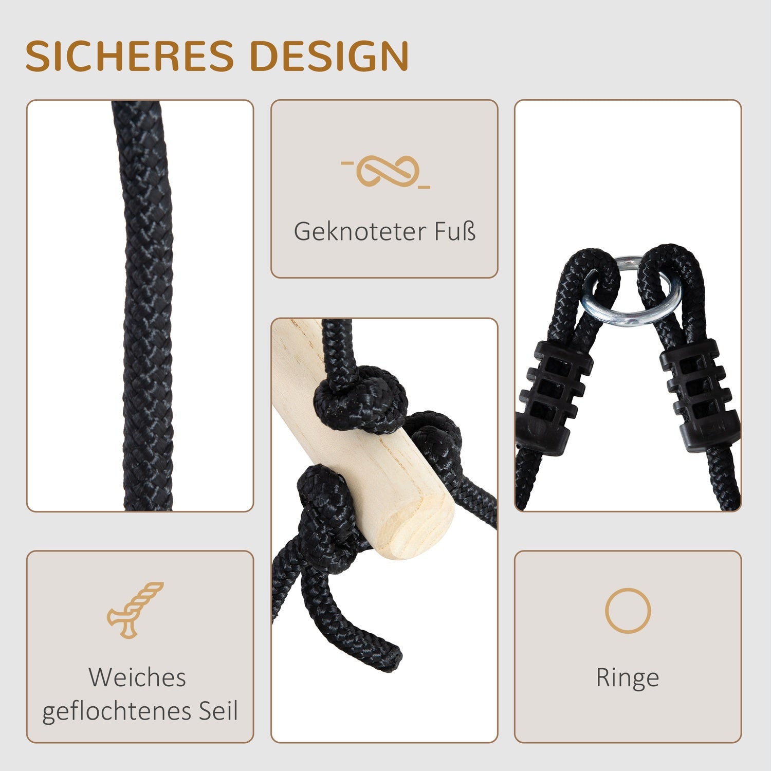 Houten klimtouwladder voor kinderen, 1,65 m, draagvermogen 100 kg