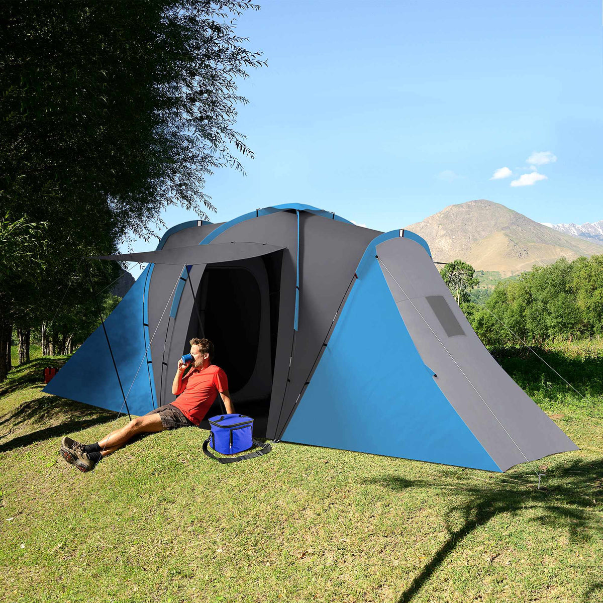 Tunneltent voor 4-6 personen, 2 slaapkamers, waterdichtheid van 2000 mm
