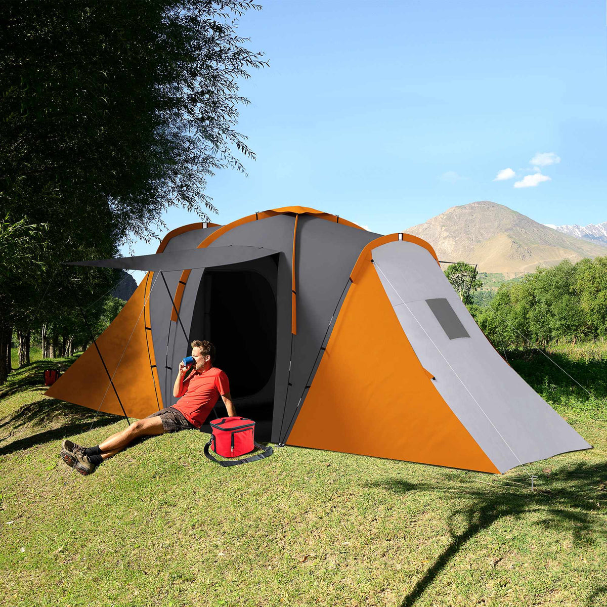 Tunneltent voor 4–6 personen, 2 slaapkamers, waterdicht tot 2000 mm