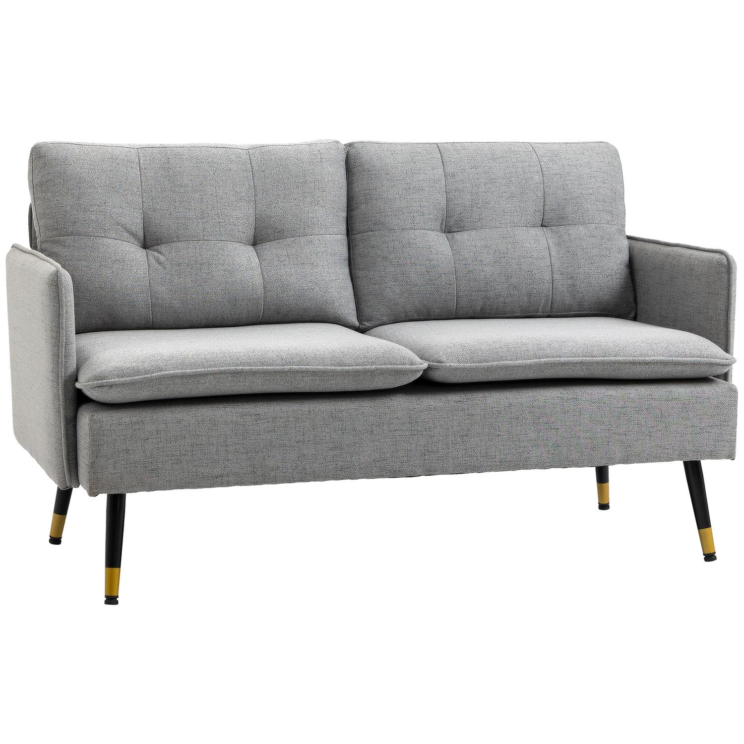 Tweezitsbank, grijs, met kussens, linnenlook