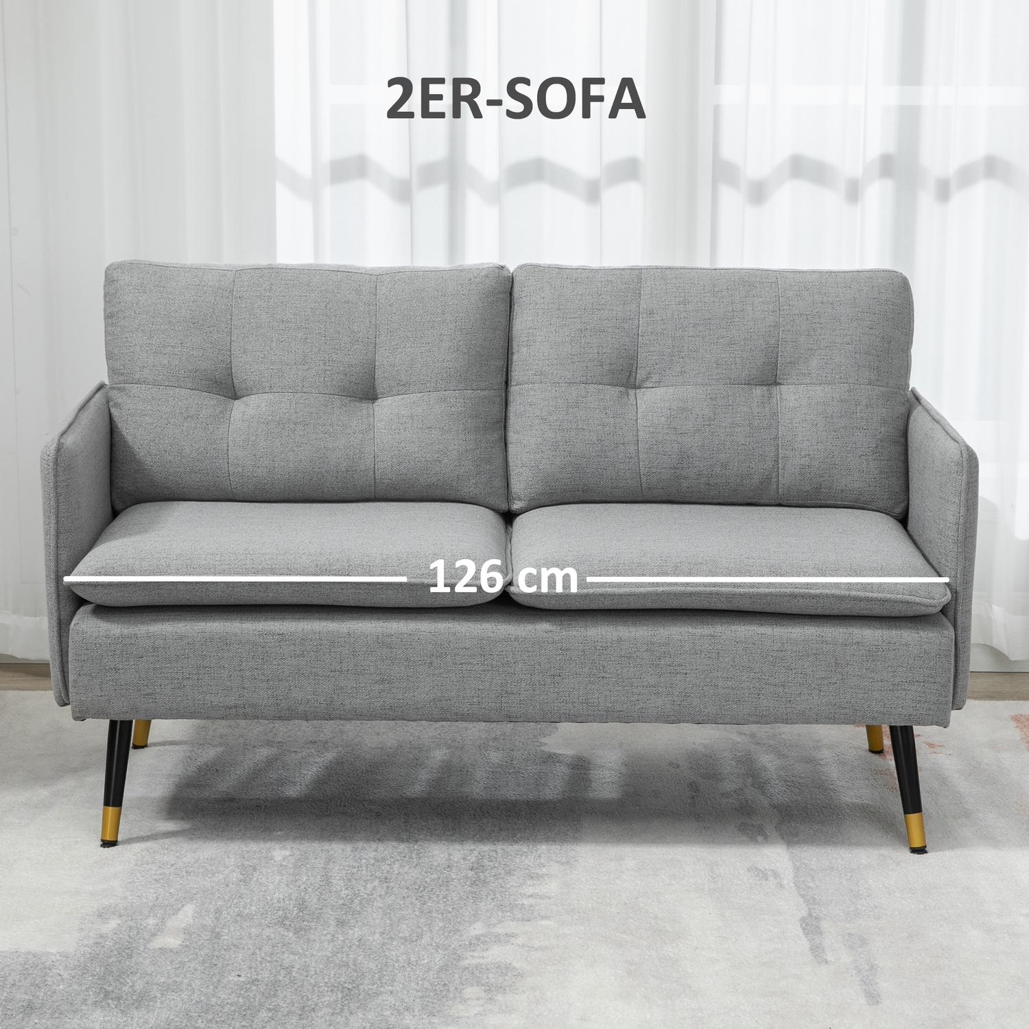 Tweezitsbank, grijs, met kussens, linnenlook