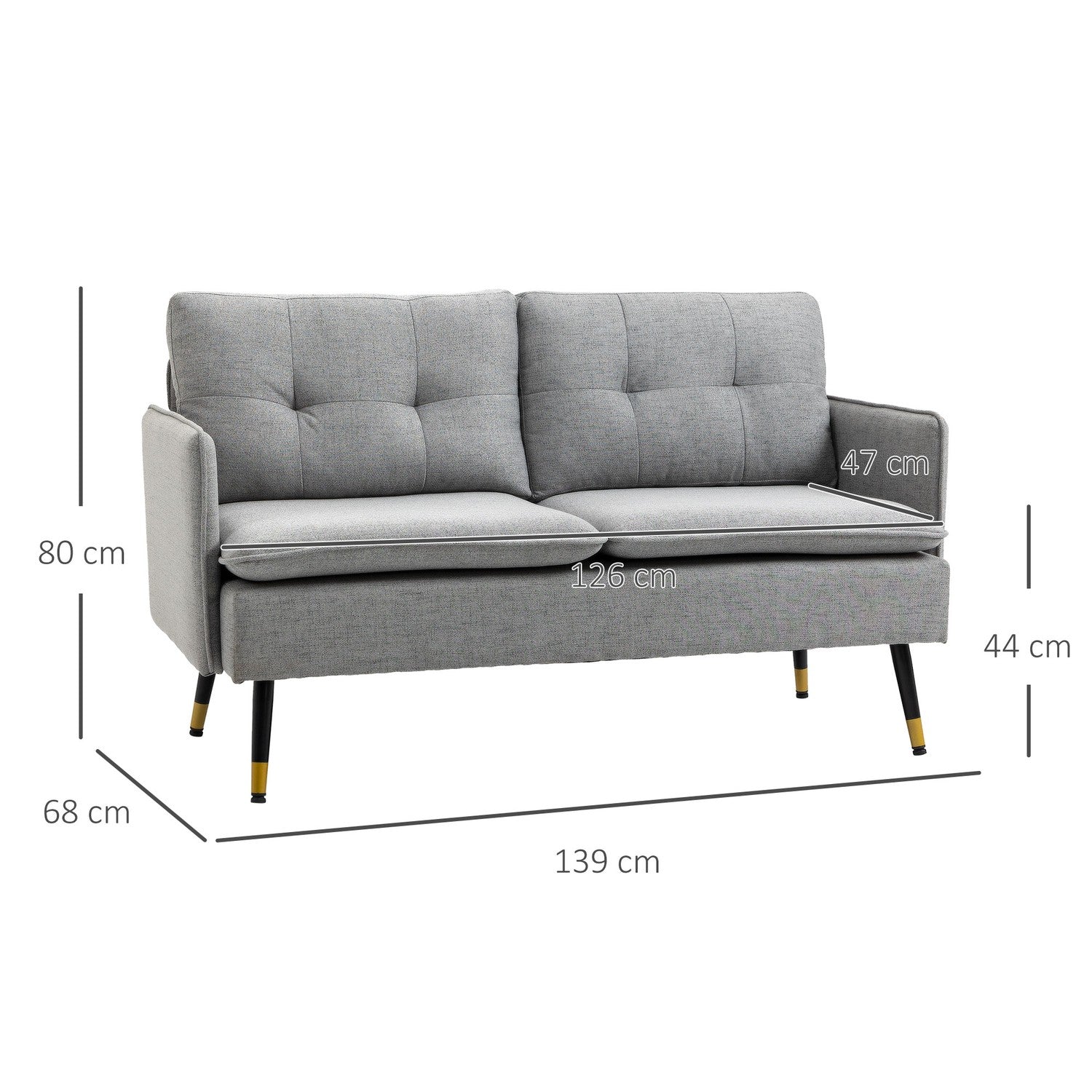 Tweezitsbank, grijs, met kussens, linnenlook