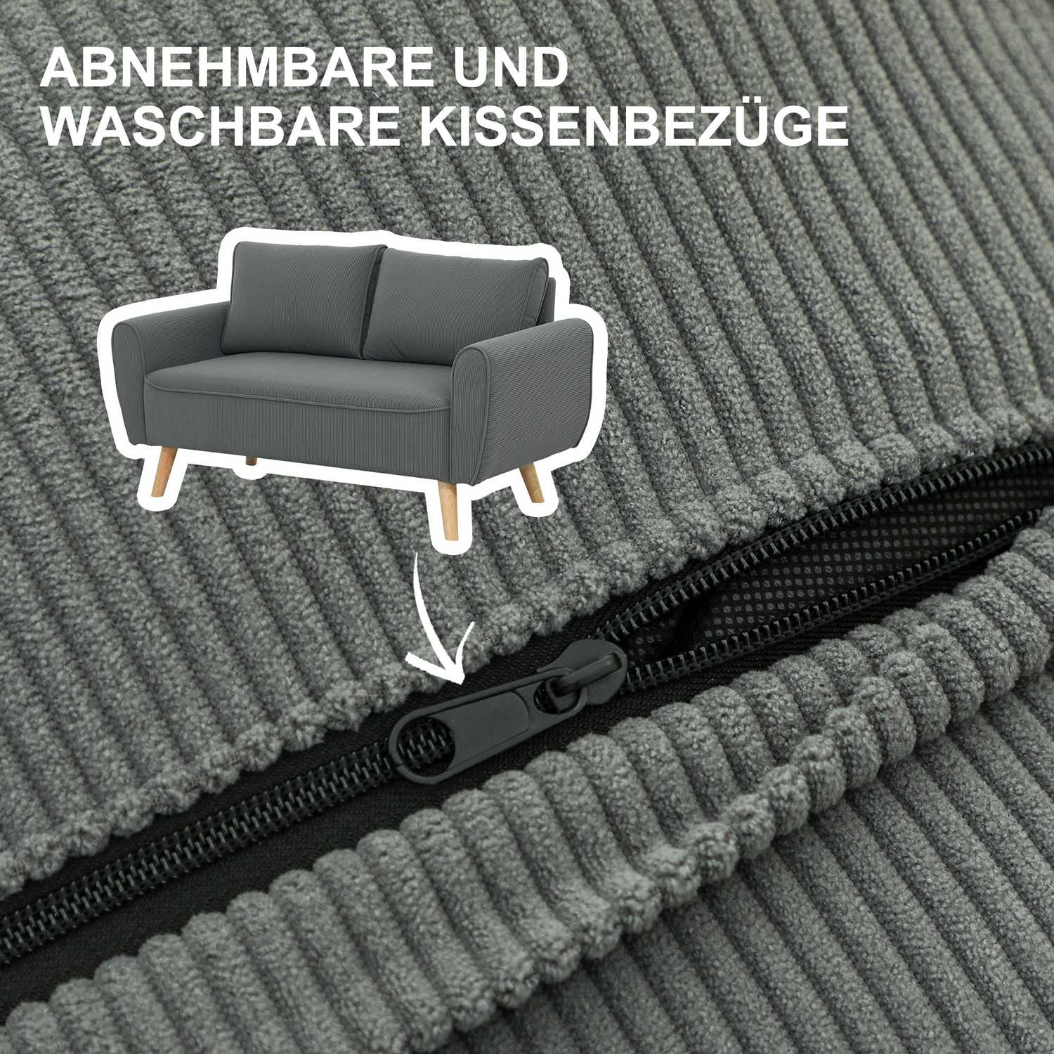 2-Sitzer-Cordsofa, extra tief und gepolstert, dunkelgrau