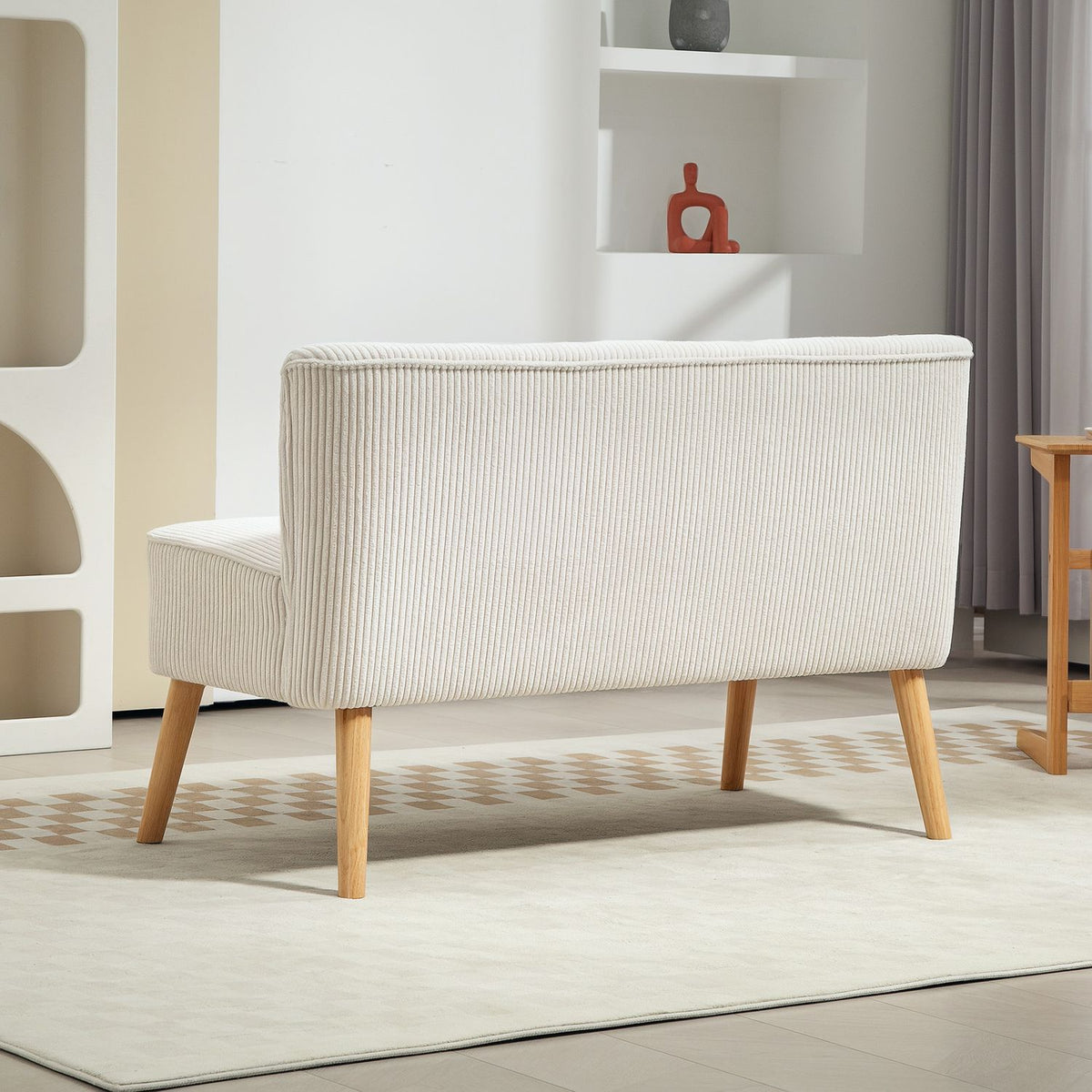 Tweepersoonsbank in modern ribfluwelen design, gebroken wit