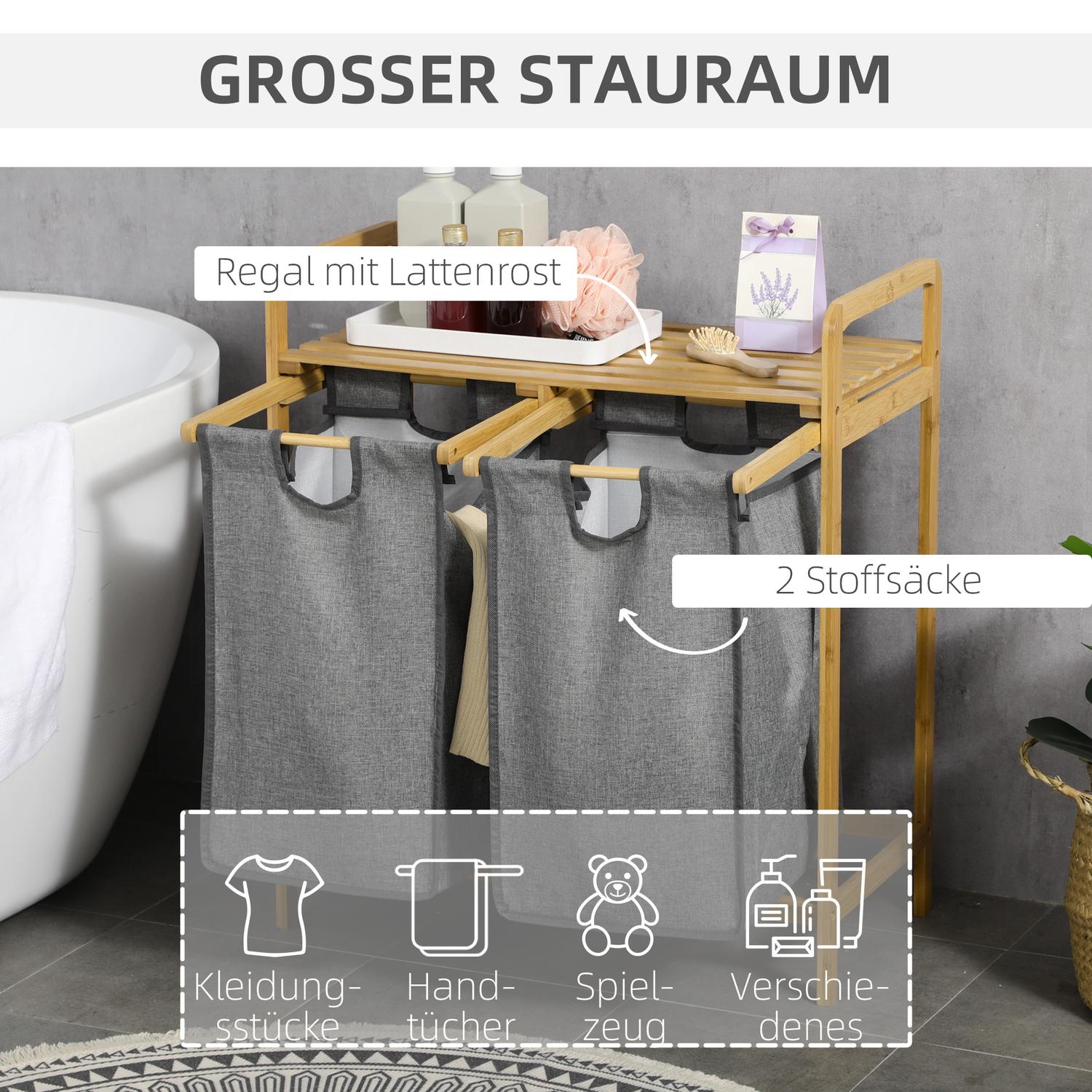 Bamboe wasmand met uitneembare tassen – grijs en naturel