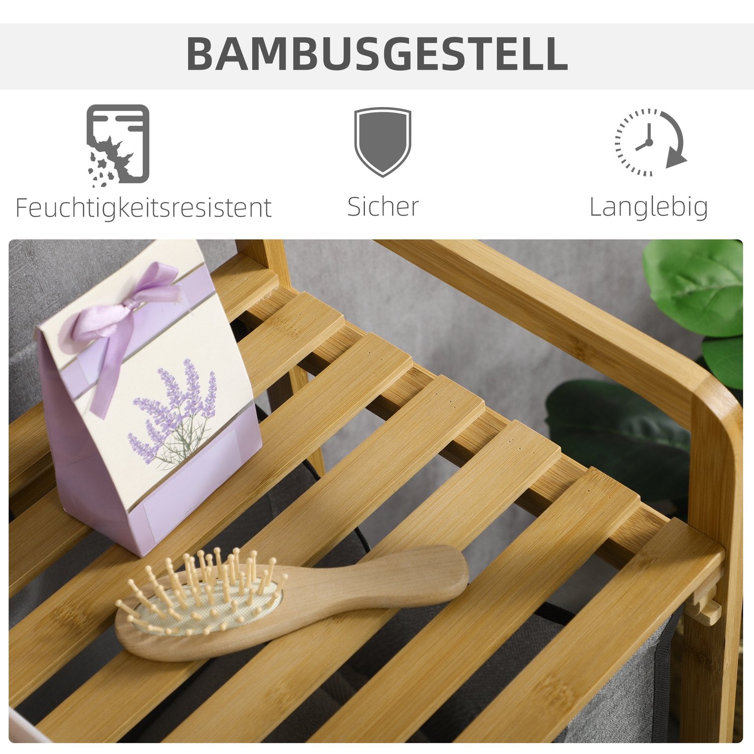 Bamboe wasmand met uitneembare tassen – grijs en naturel
