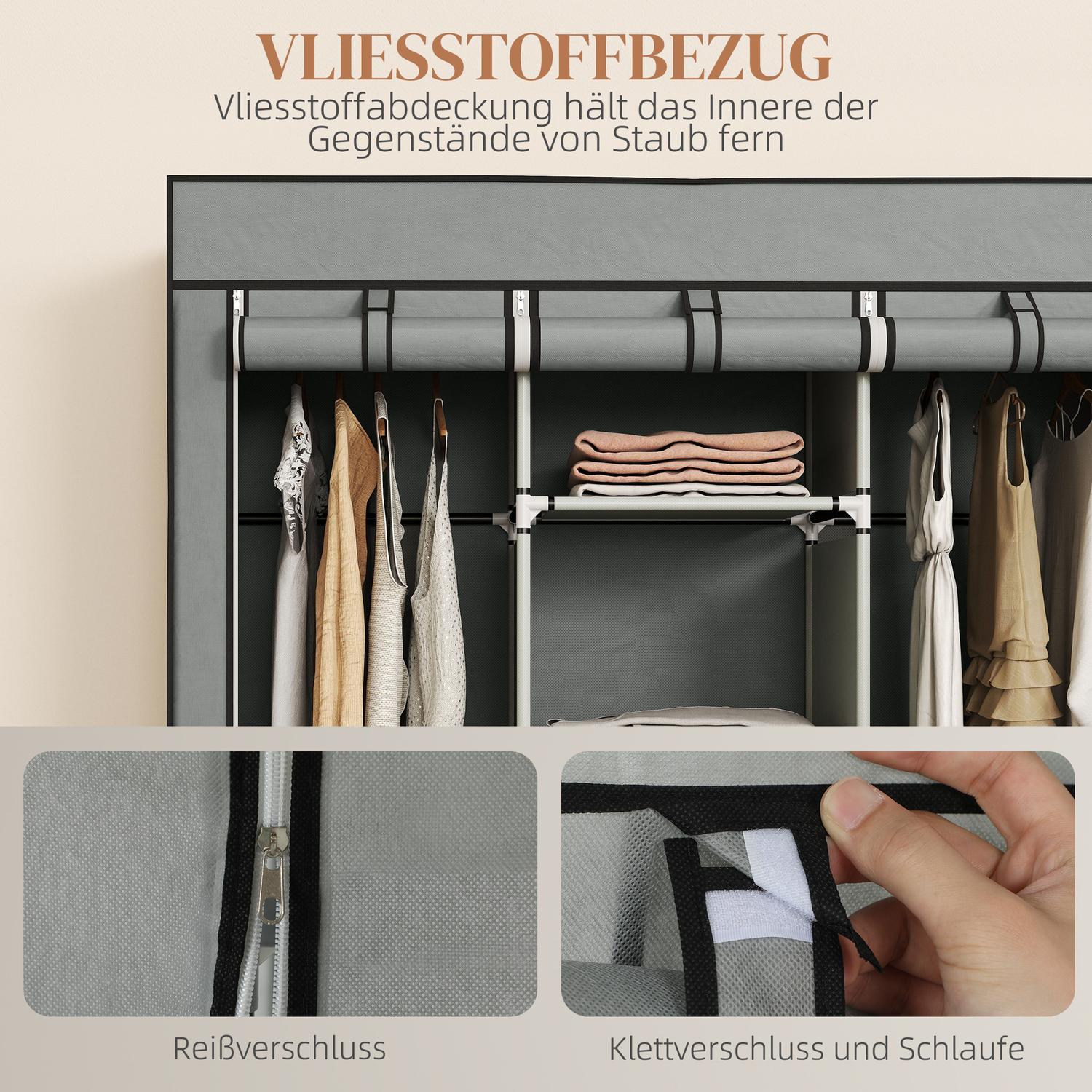 Fleece stoffen kledingkast, opvouwbare kledingkast, inclusief 3 laden, 125 cm x 43 cm x 162,5 cm, lichtgrijs