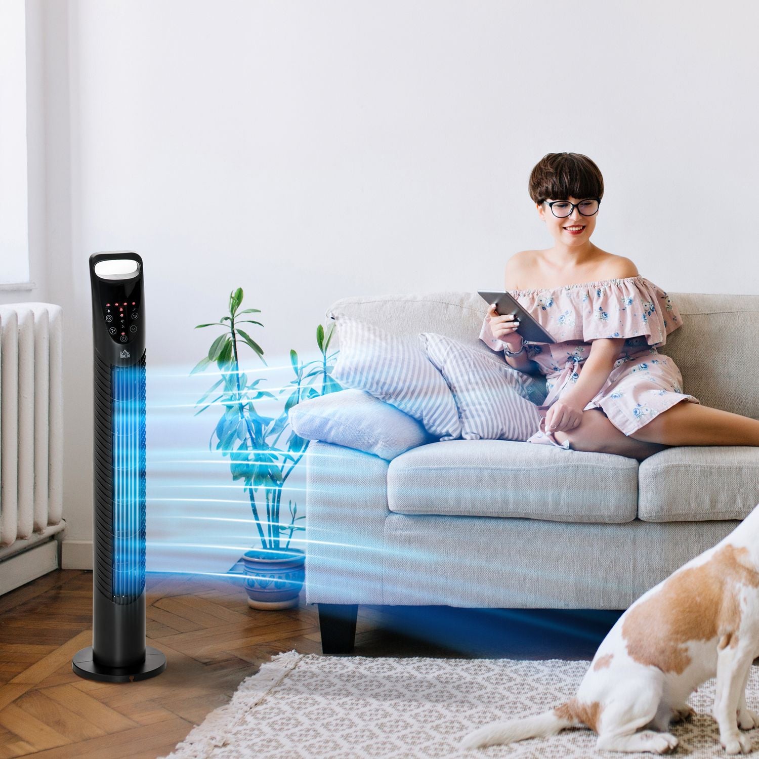 Stille torenventilator – 3 snelheden, afstandsbediening, oscillerend, zwart