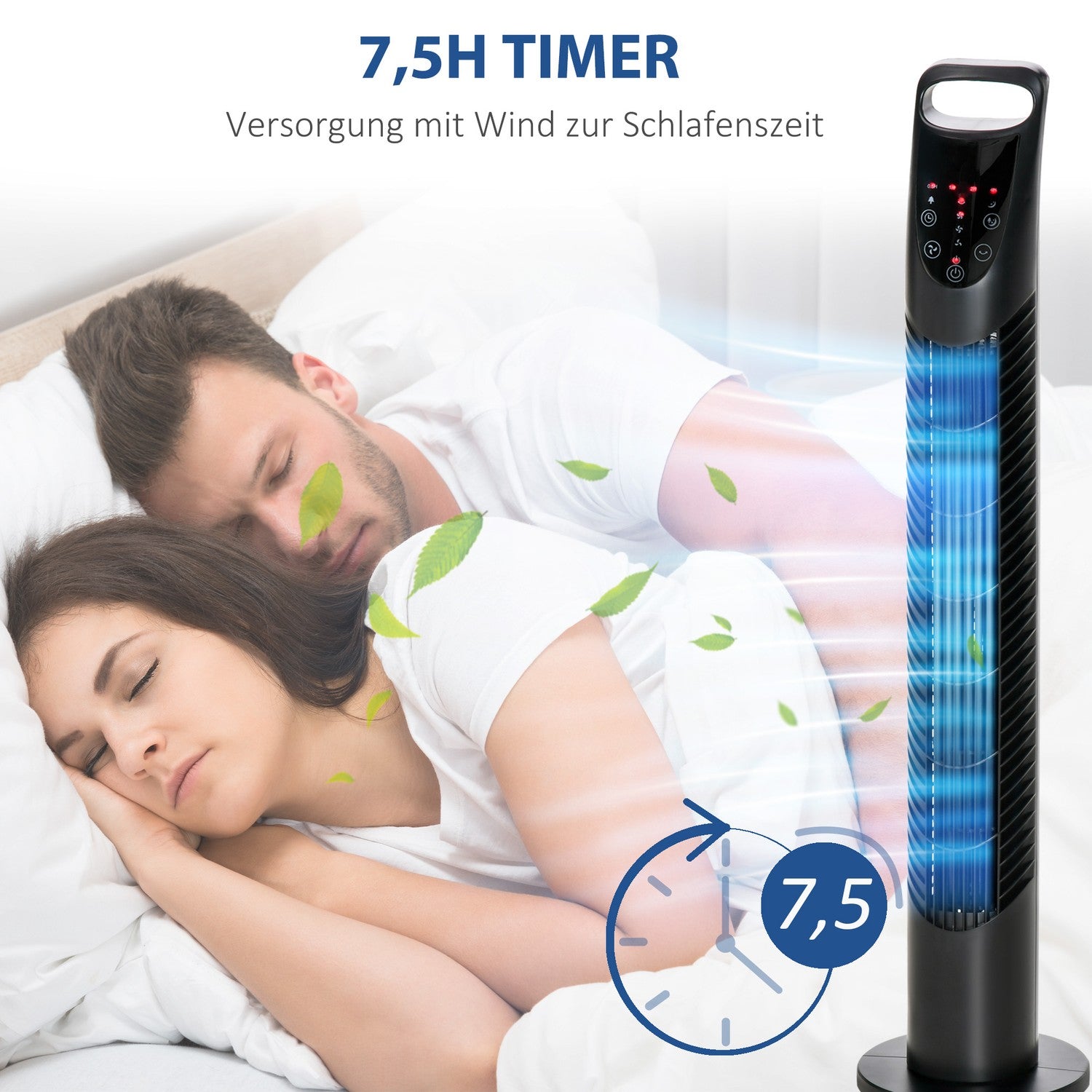 Stille torenventilator – 3 snelheden, afstandsbediening, oscillerend, zwart