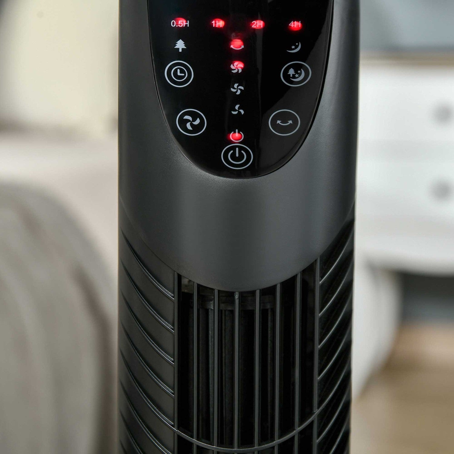 Stille torenventilator – 3 snelheden, afstandsbediening, oscillerend, zwart