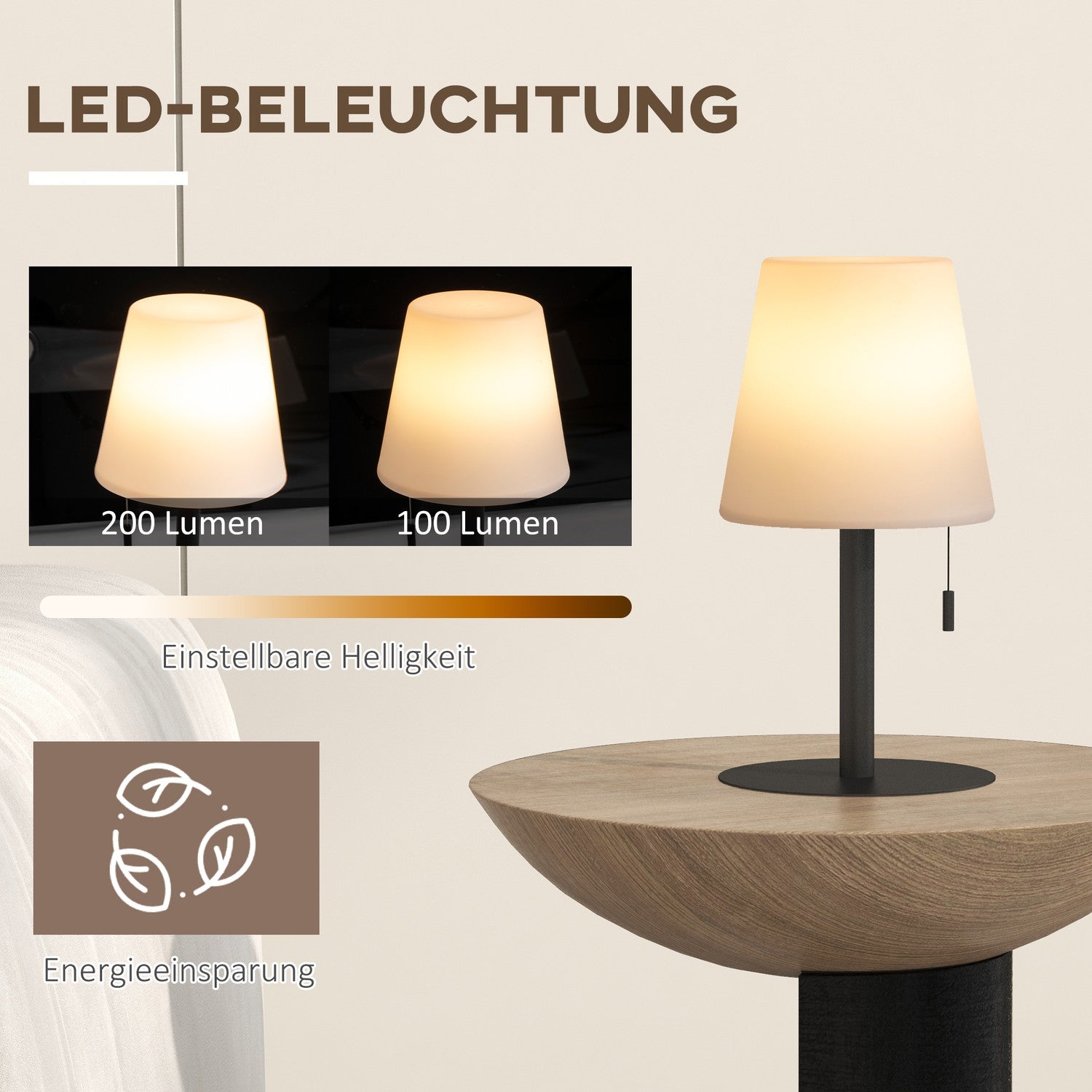 USB oplaadbare LED-tafellamp, dimbaar, binnen/buiten