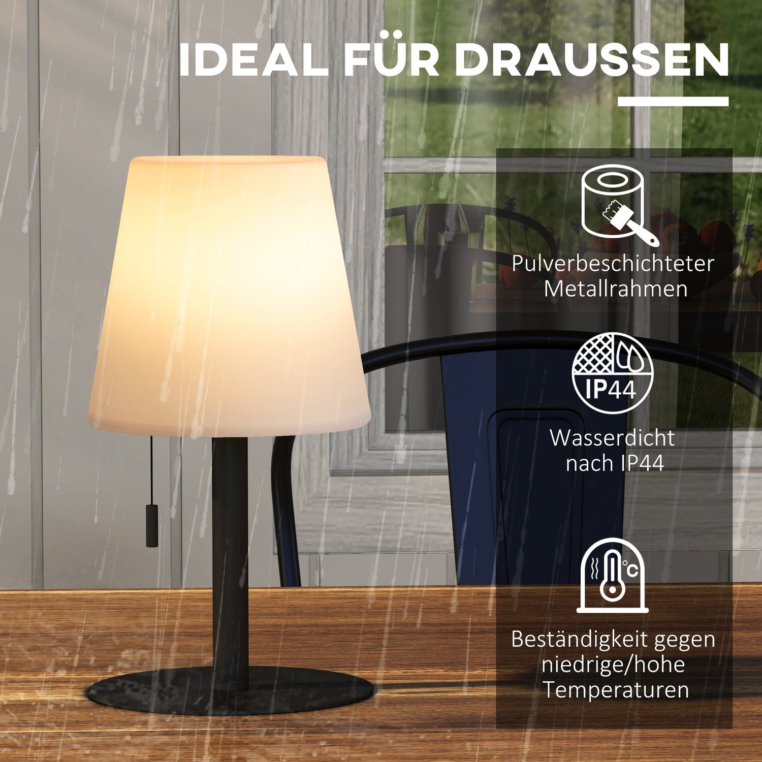 USB oplaadbare LED-tafellamp, dimbaar, binnen/buiten