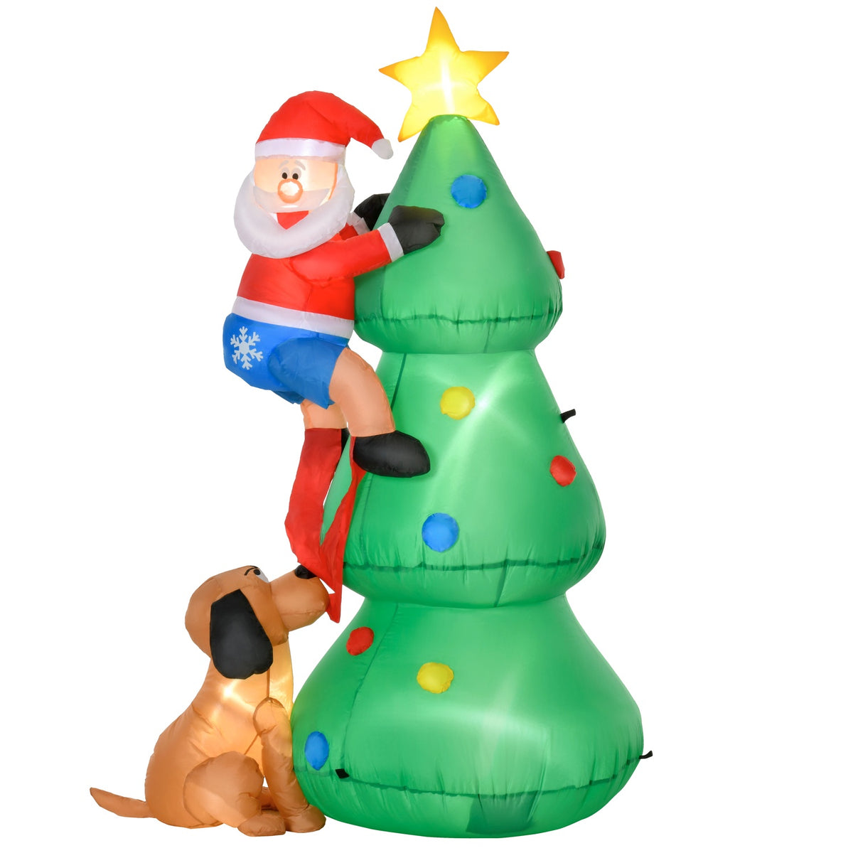 Opblaasbare kerstboom van 180 cm met Kerstman en hond, LED-verlichting