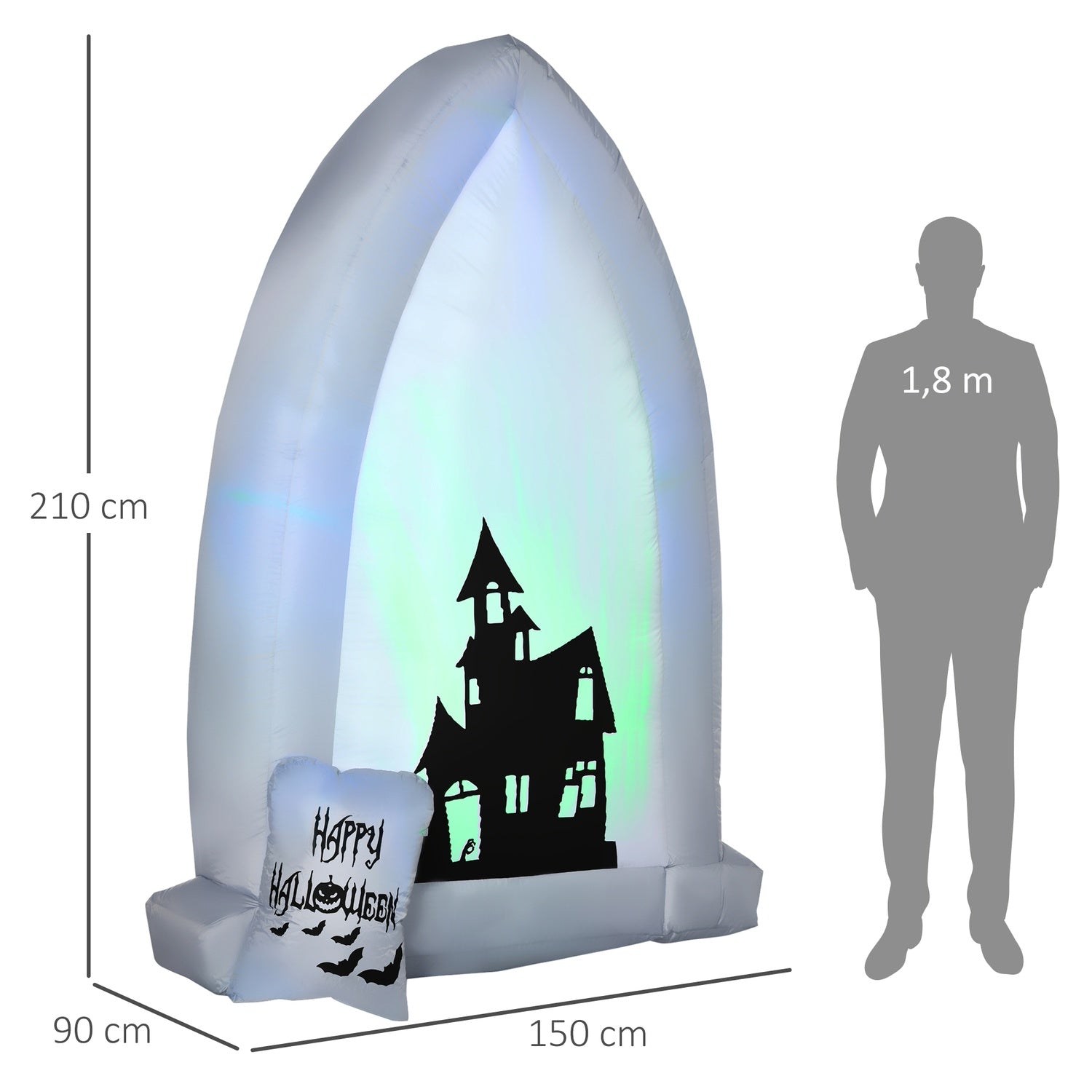 Opblaasbare 210 cm Halloween grafsteen met LED-licht