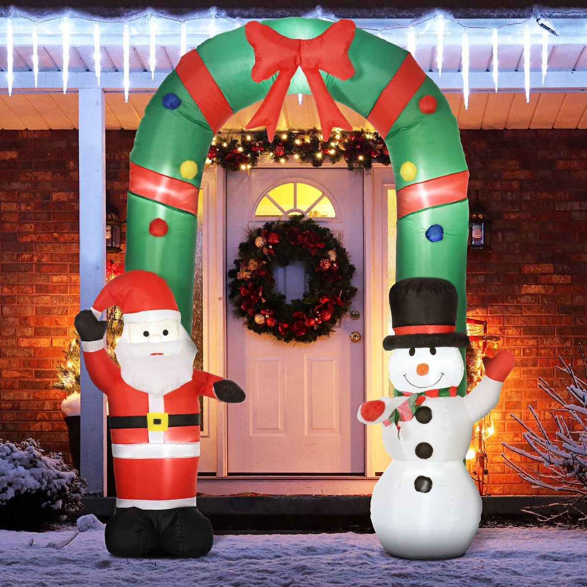 Opblaasbare kerstboog met kerstman, sneeuwpop en ledverlichting
