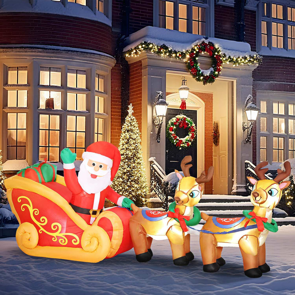 Opblaasbare kerstdecoratie voor de kerstman in een slee, polyester