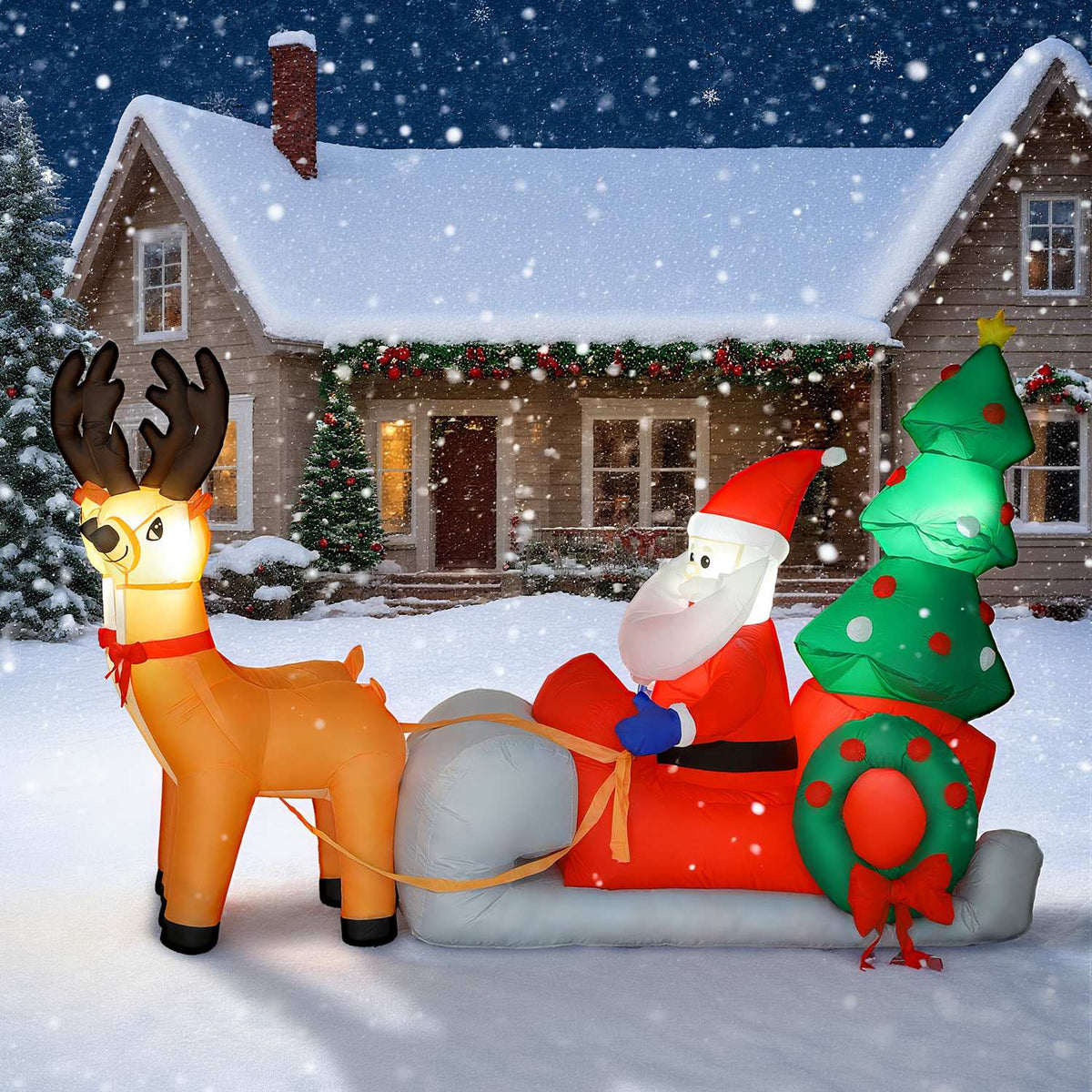 Opblaasbare kerstslee met LED-verlichting, polyester