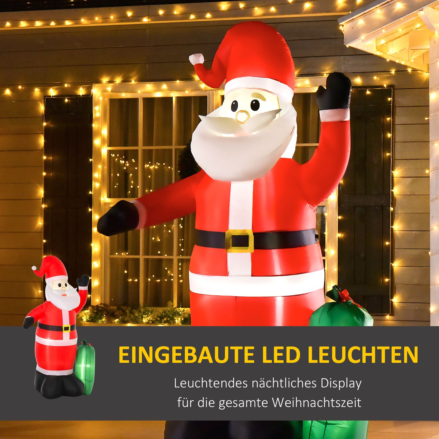Opblaasbare Kerstmanversiering met LED-verlichting, 148x85x240 cm