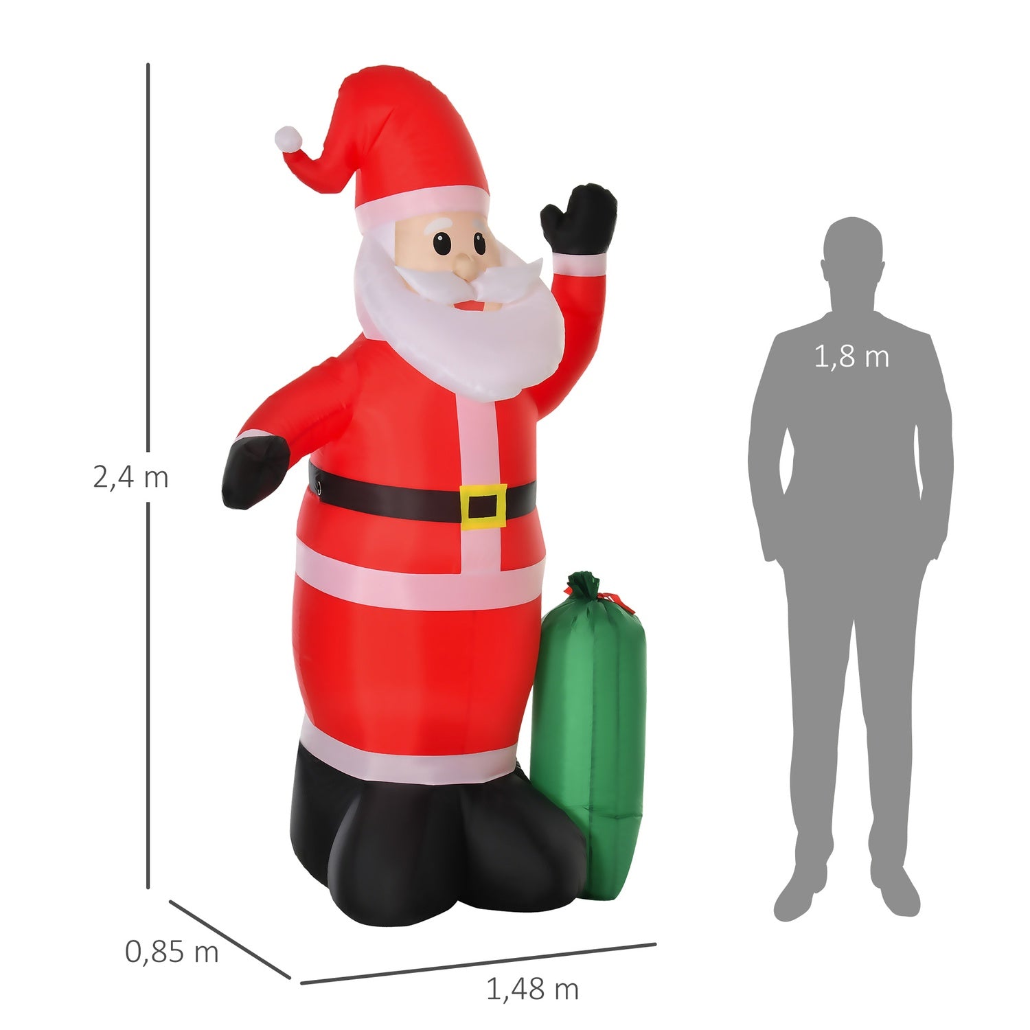 Opblaasbare Kerstmanversiering met LED-verlichting, 148x85x240 cm
