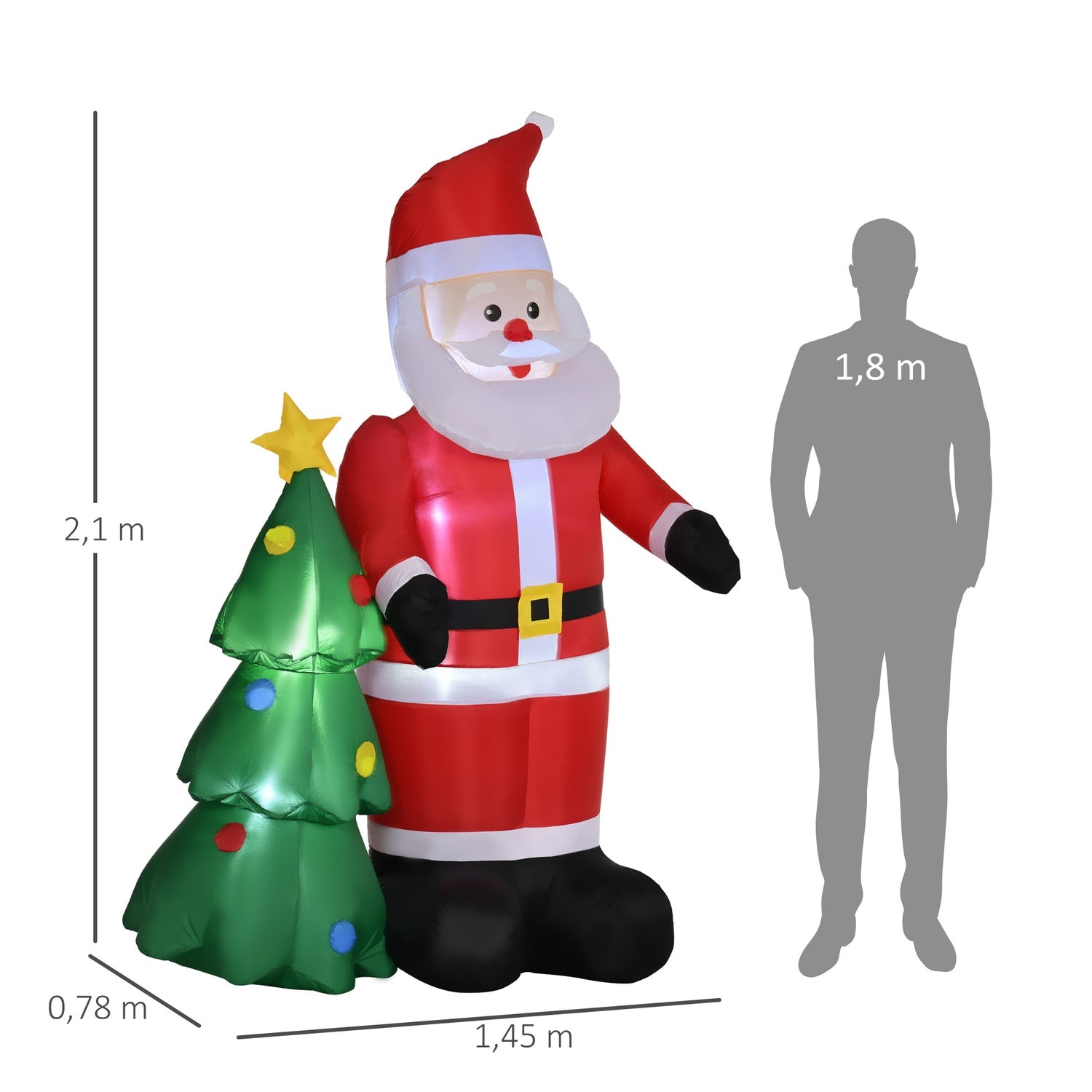 Opblaasbare kerstman met boom & ledverlichting, 210 cm waterdicht