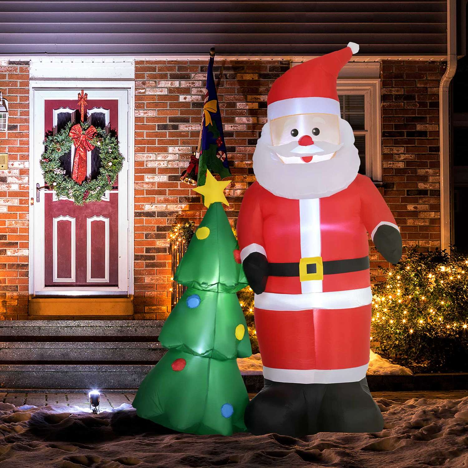 Opblaasbare kerstman met boom & ledverlichting, 210 cm waterdicht