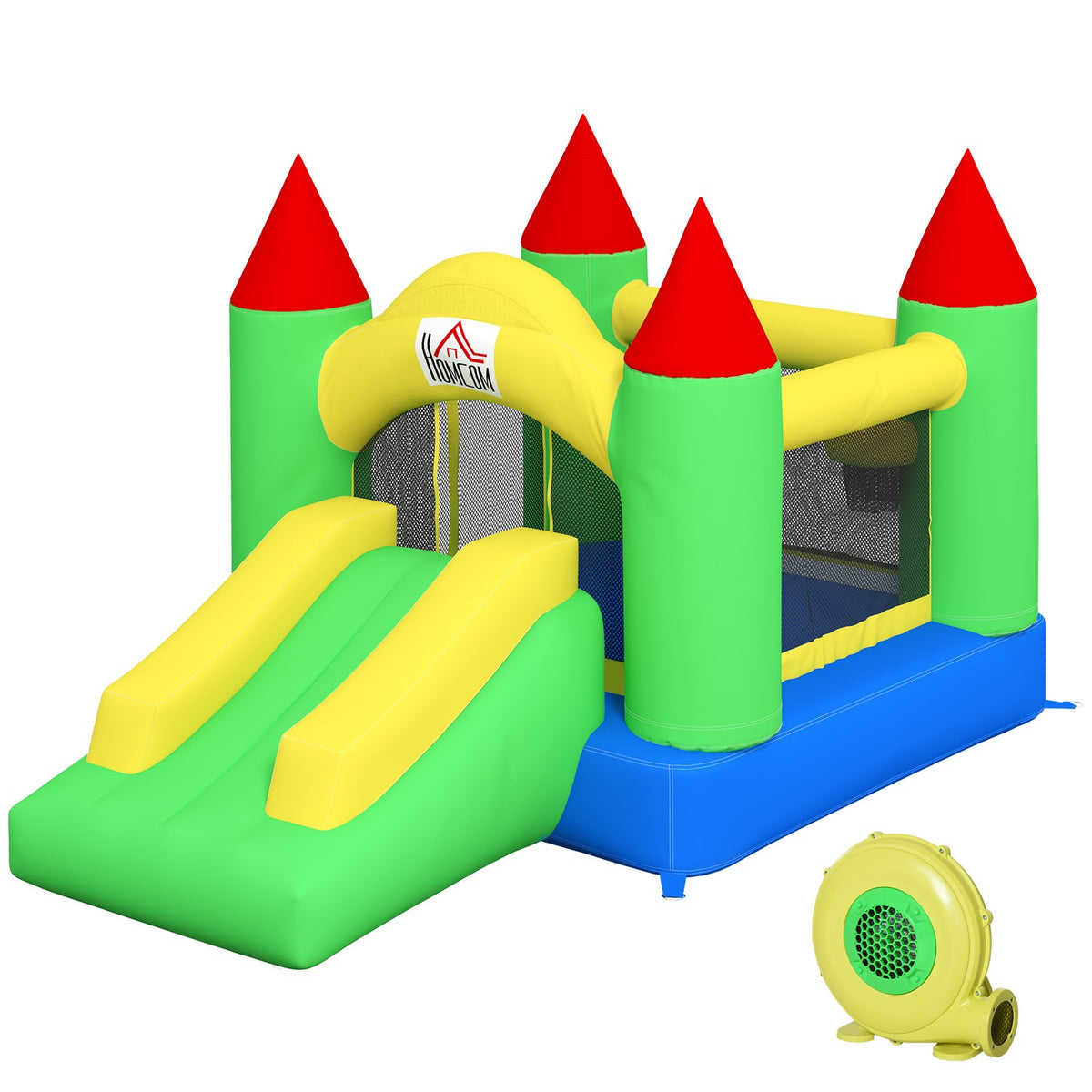 Opblaasbaar springkasteel voor kinderen met glijbaan en net, 300x180x160 cm