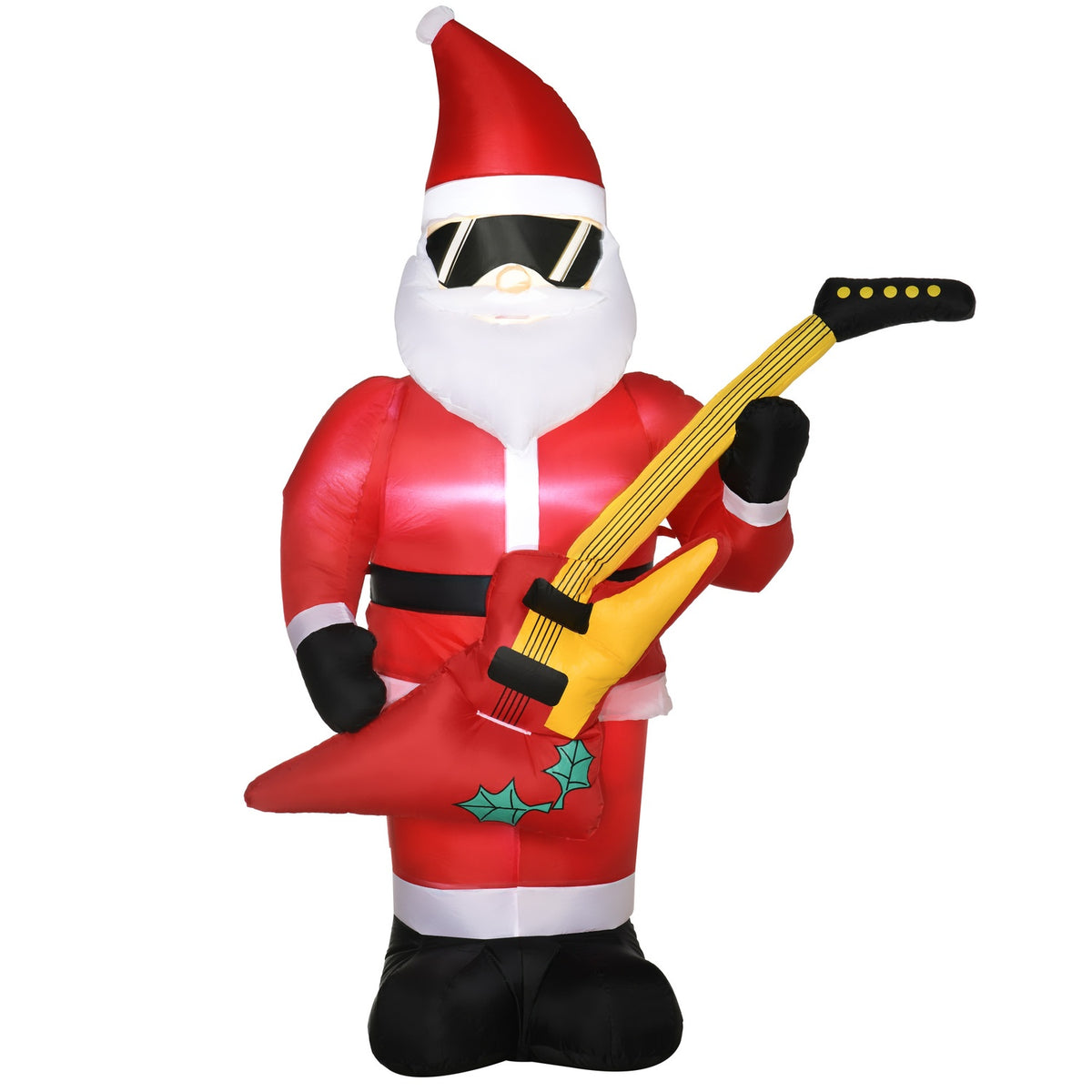 Opblaasbare kerstman met gitaar & LED-verlichting, 215 cm waterdicht