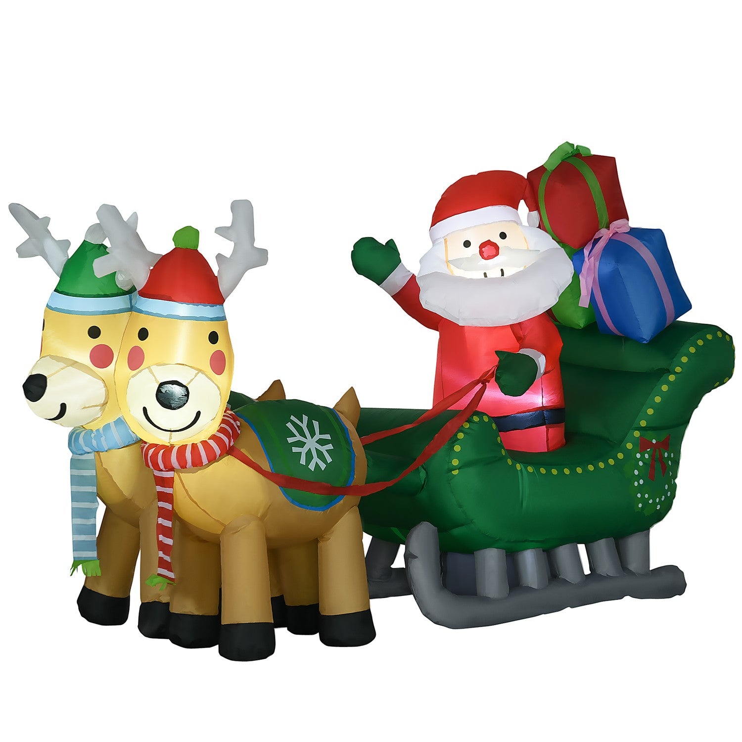 Opblaasbare Kerstman met rendieren, 210cm LED, waterdichte decoratie
